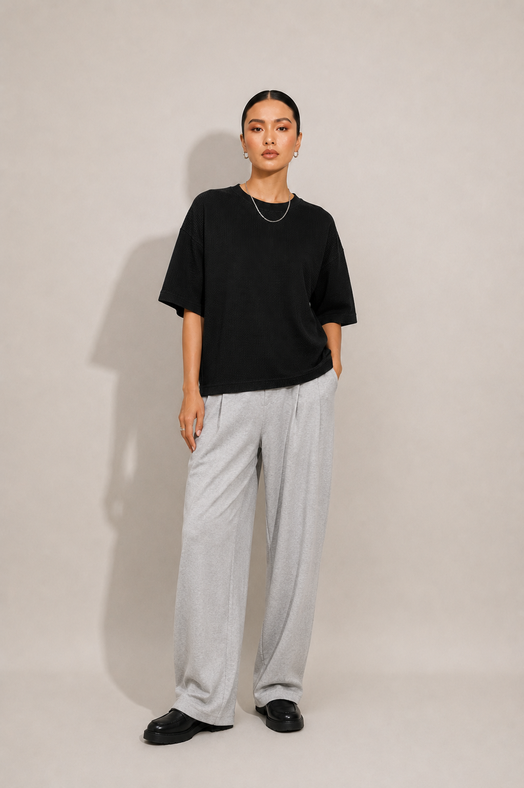 Black Waffle Knit Top