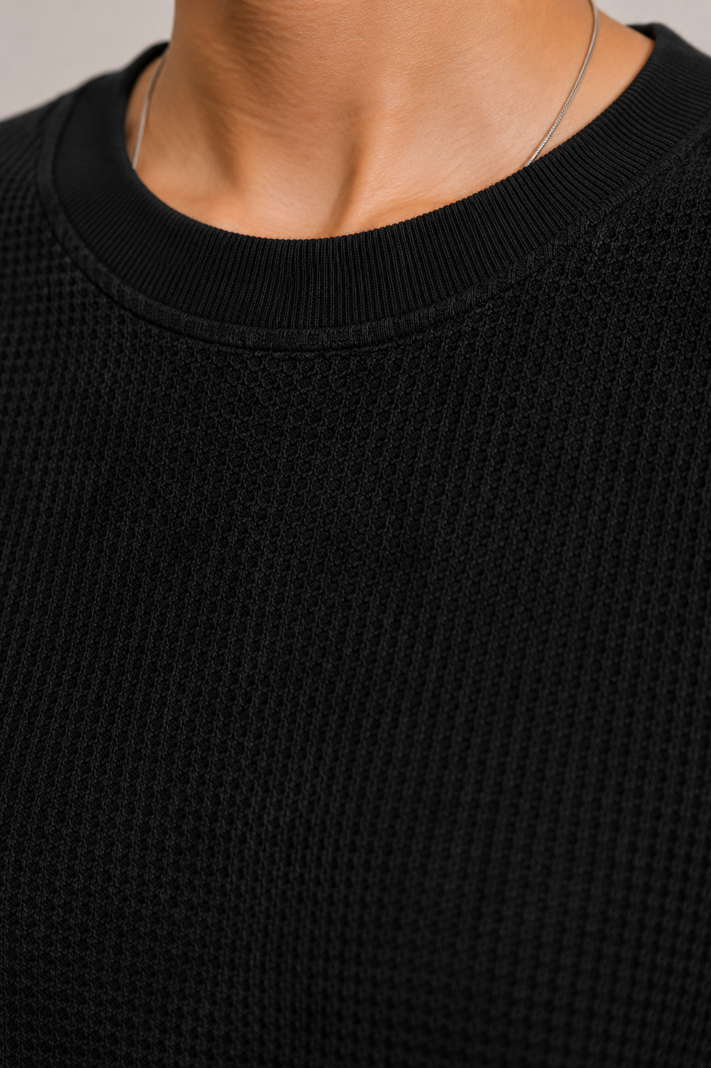 Black Waffle Knit Top
