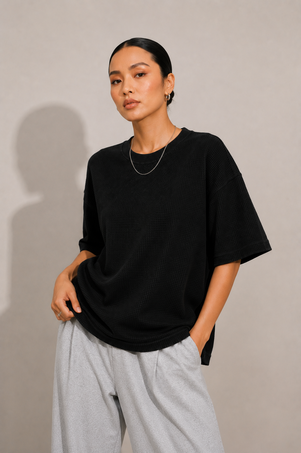 Black Waffle Knit Top