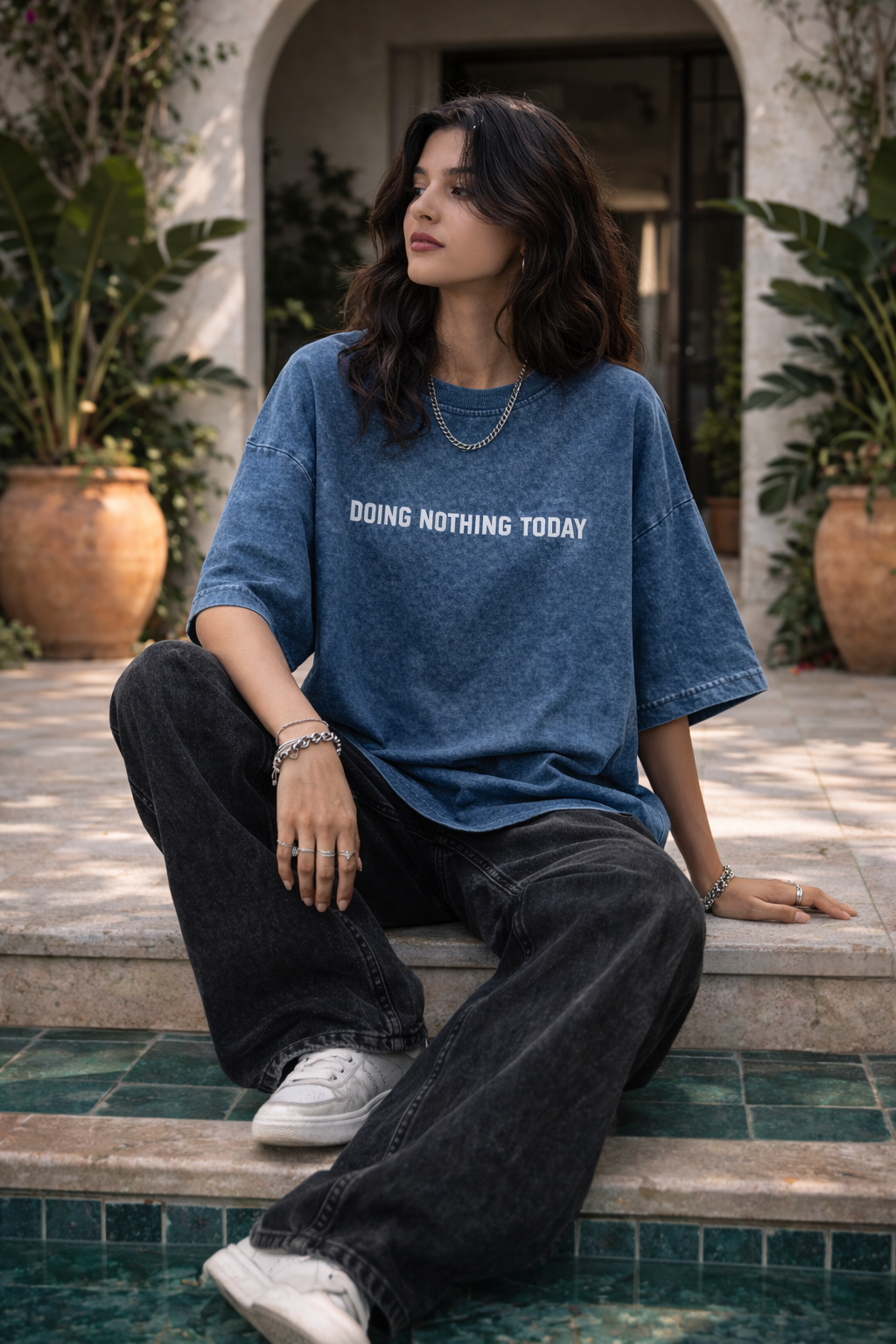 Live in the Moment Oversize t-shirt for Women- Acid Wash