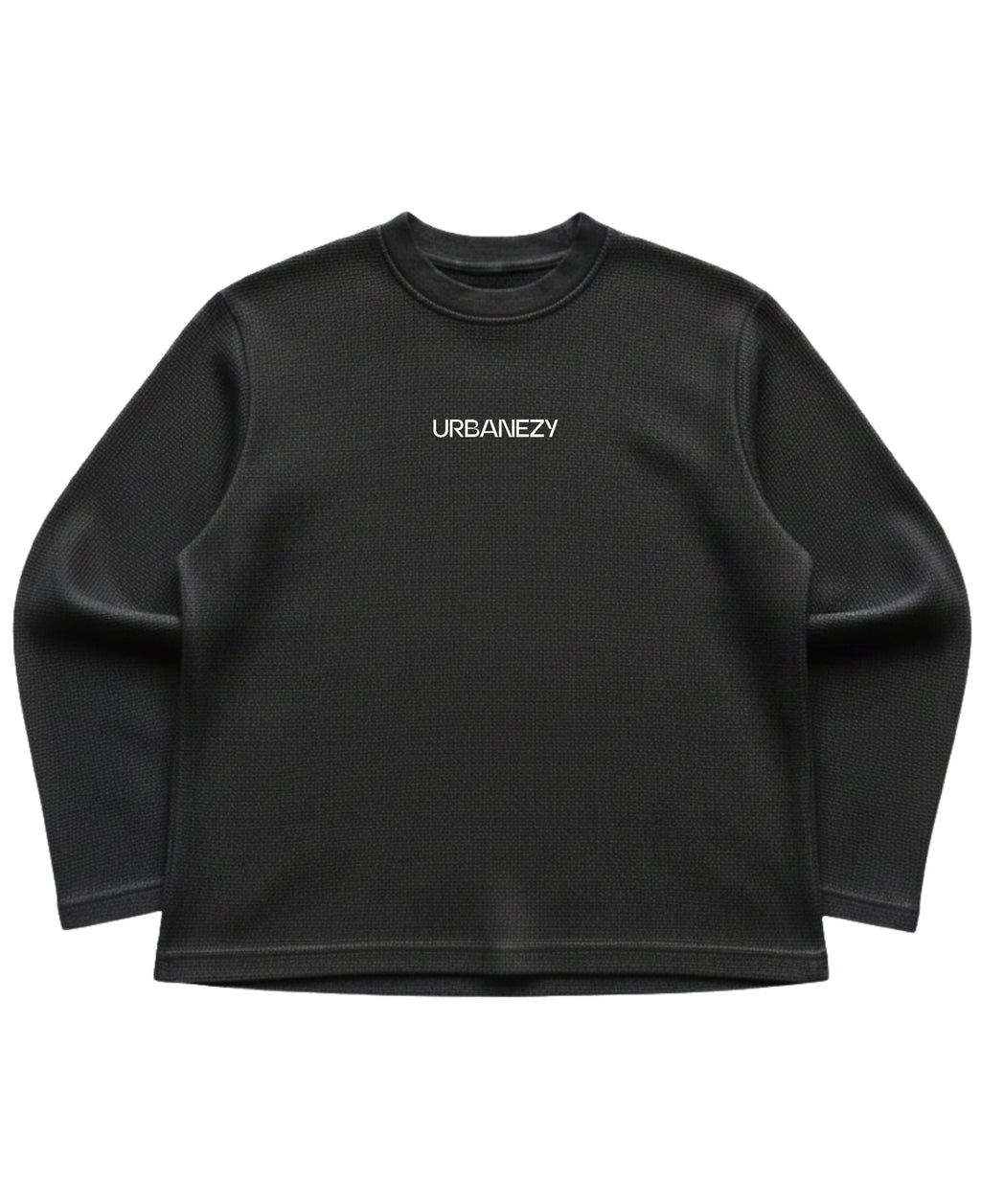 Black waffle knit oversized full-sleeve Front Design