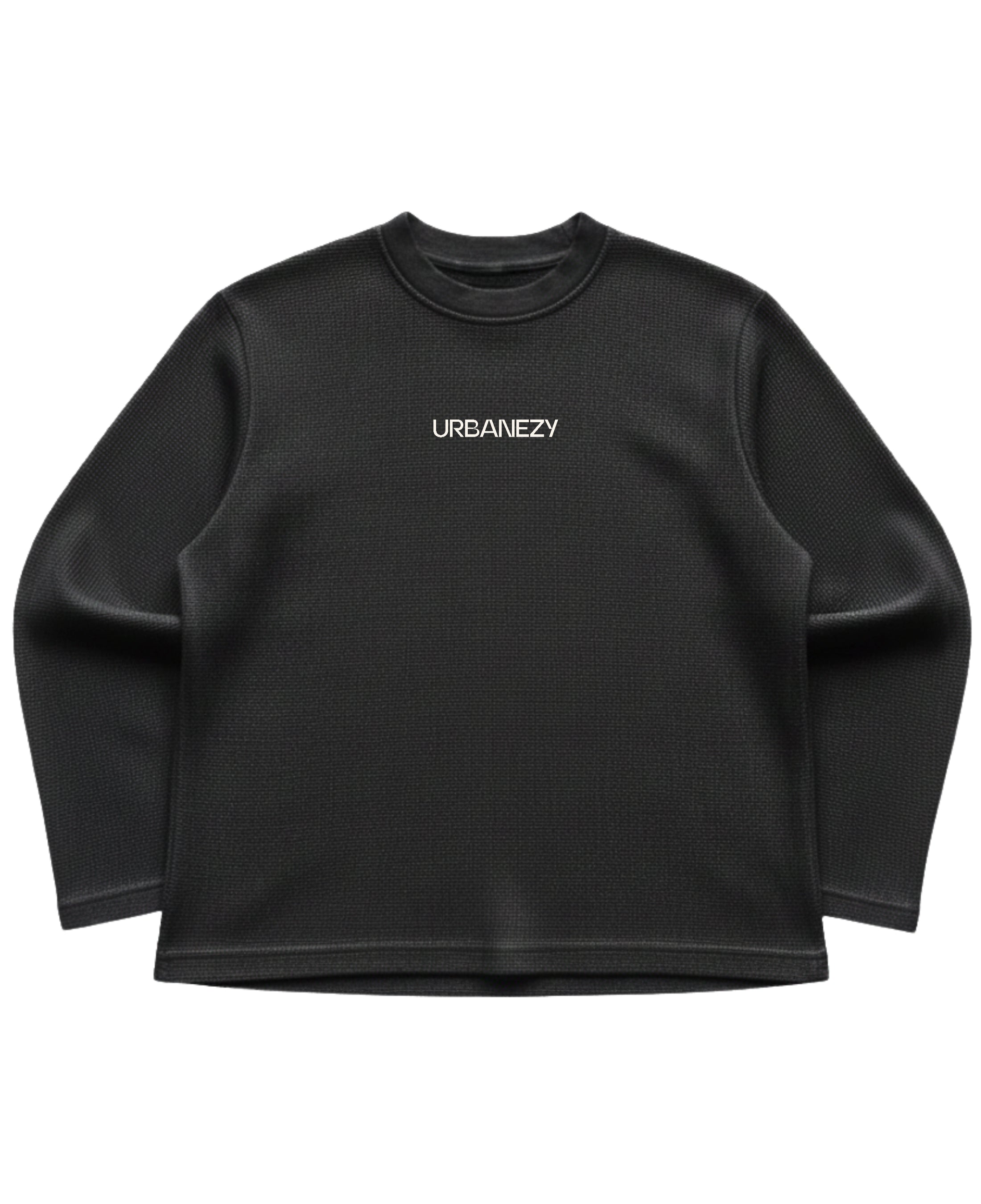 Black waffle knit oversized full-sleeve Front Design