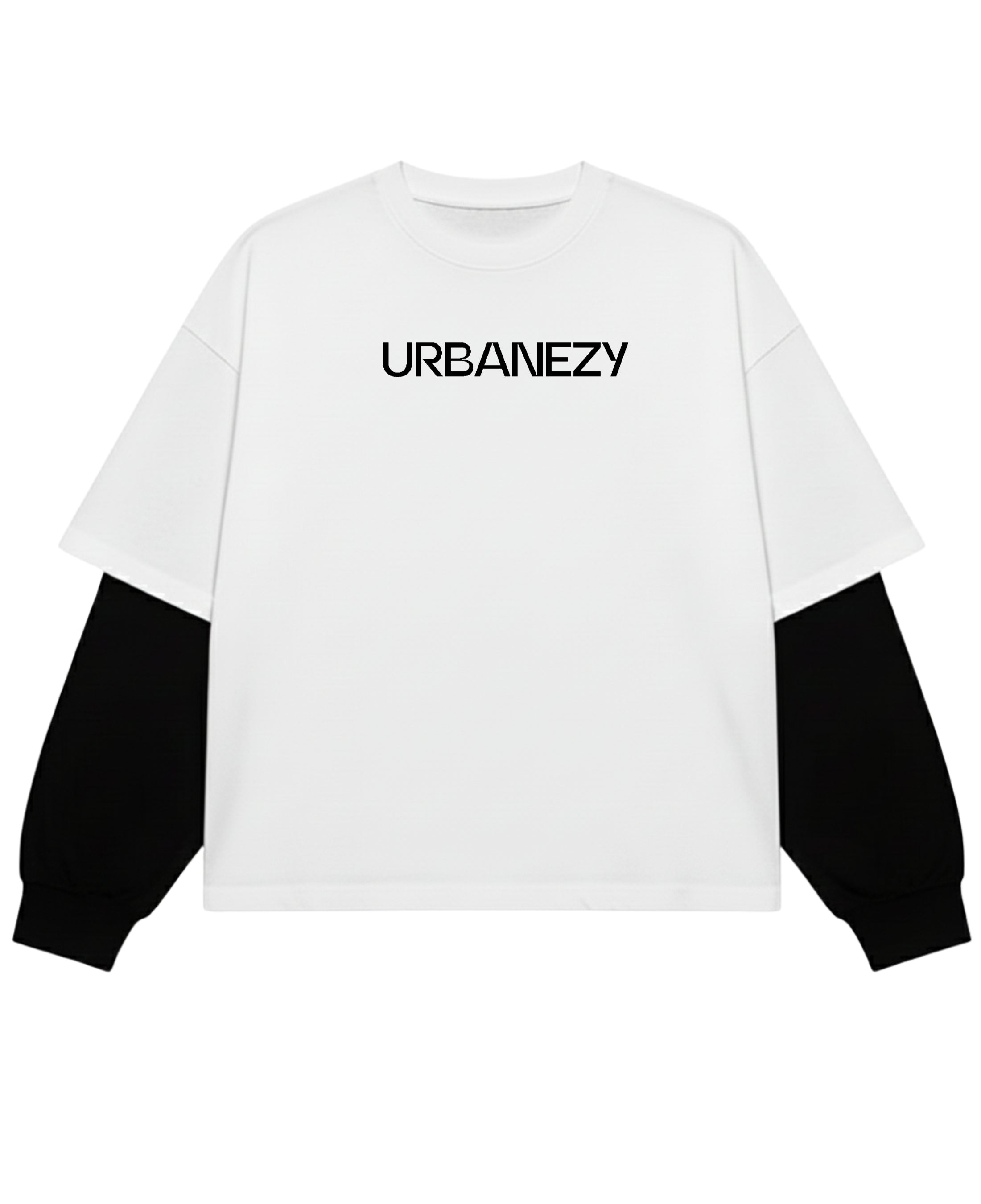 White With Black Sleeve Oversized Tee Front Design
