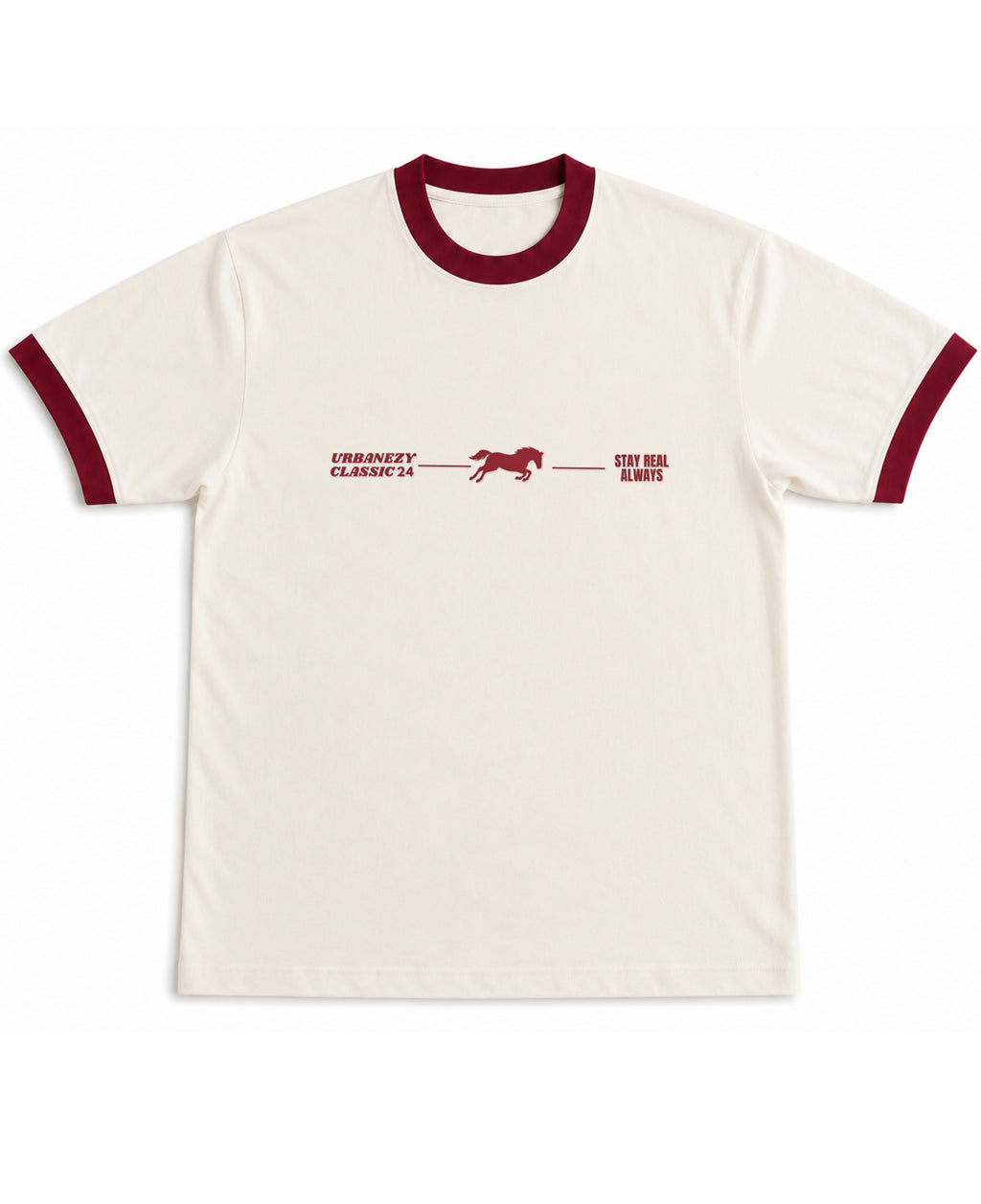 Off White & Maroon Ringer tee Front Design