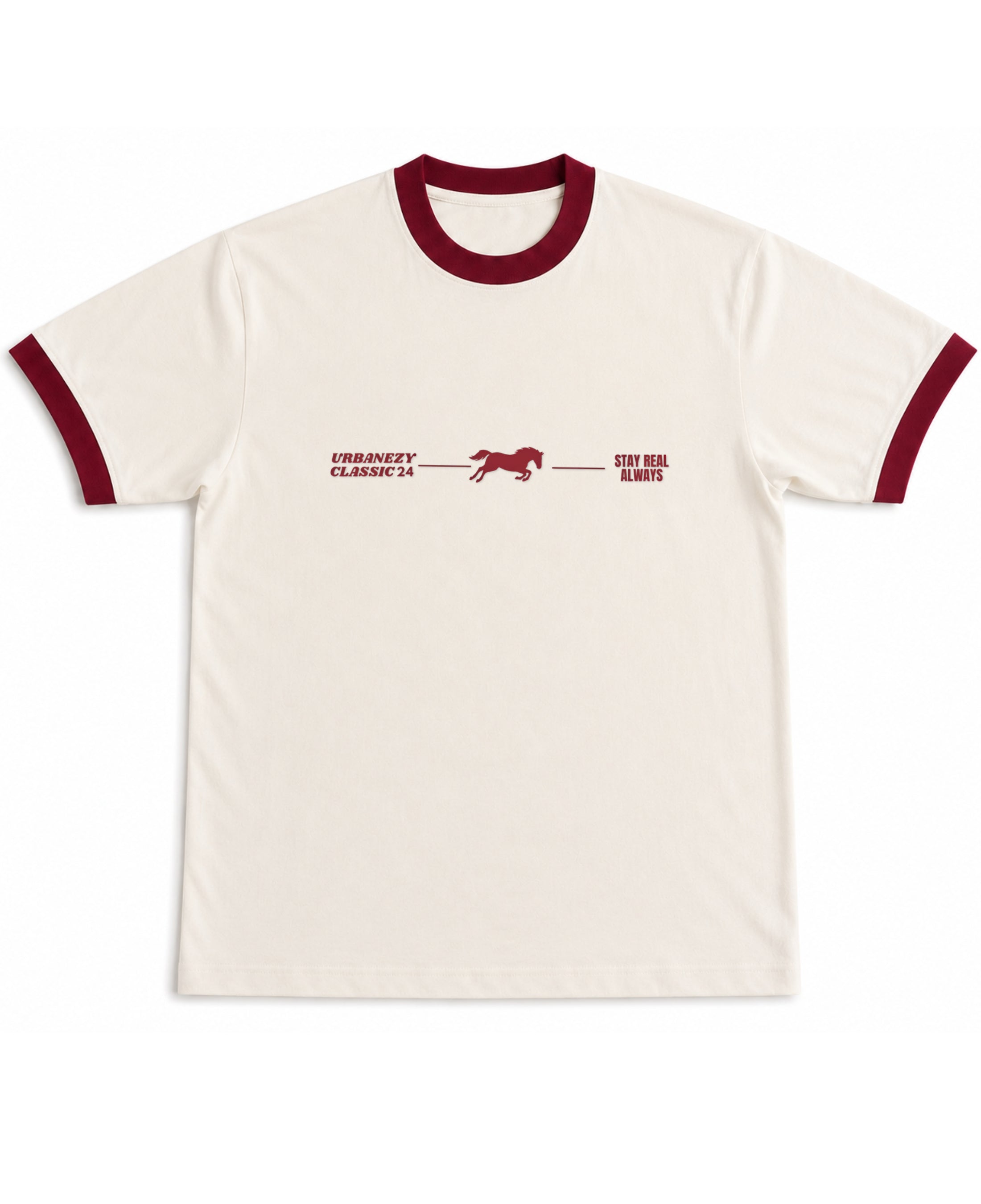 Off White & Maroon Ringer tee Front Design