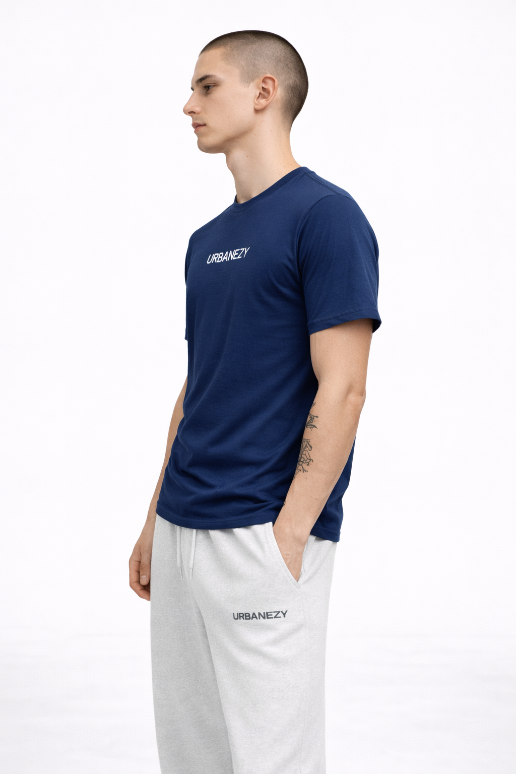 Navy Blue 100% Cotton Slim Fit T-shirt