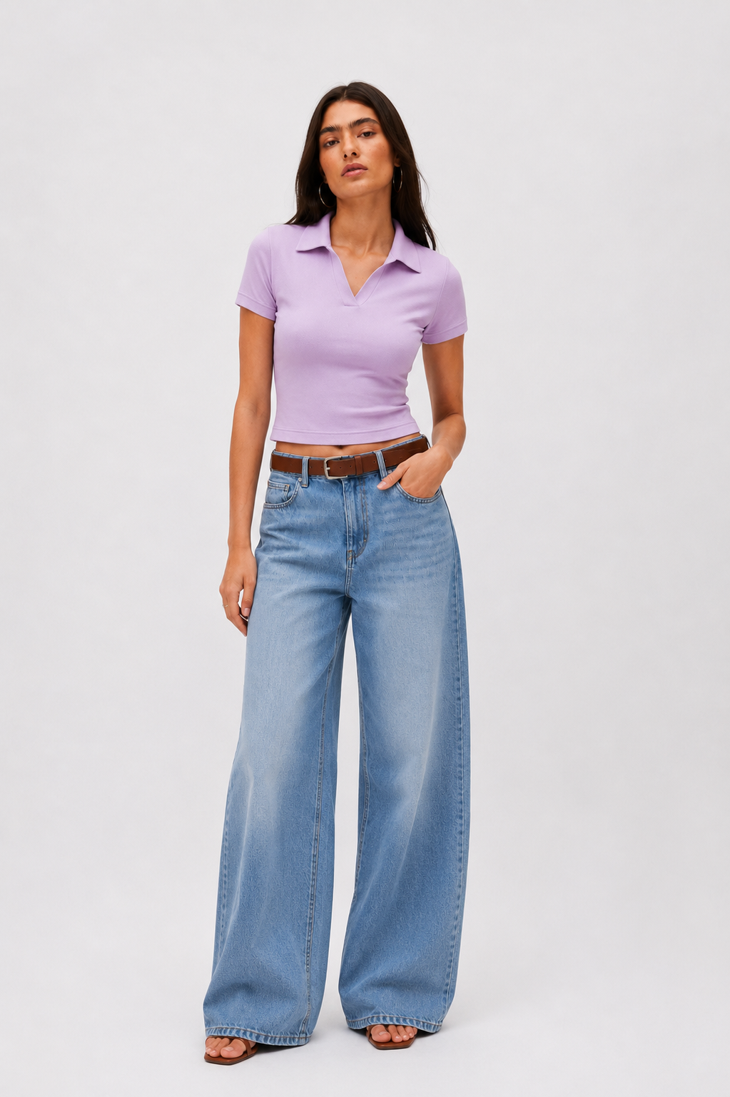 Women Lilac Cotton Polo T-shirt