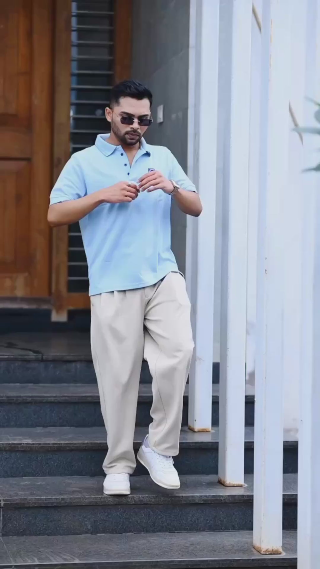 Cotton Blue Milanch Polo Neck T-Shirt