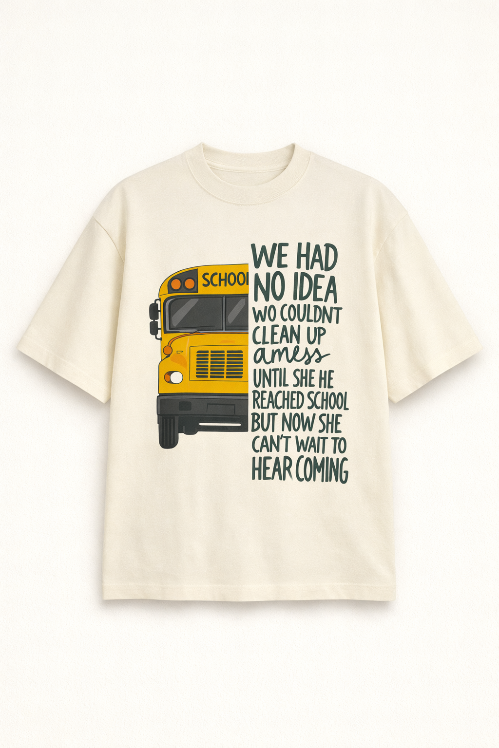 School Bus Beige Oversized Cotton T-Shirt- Women