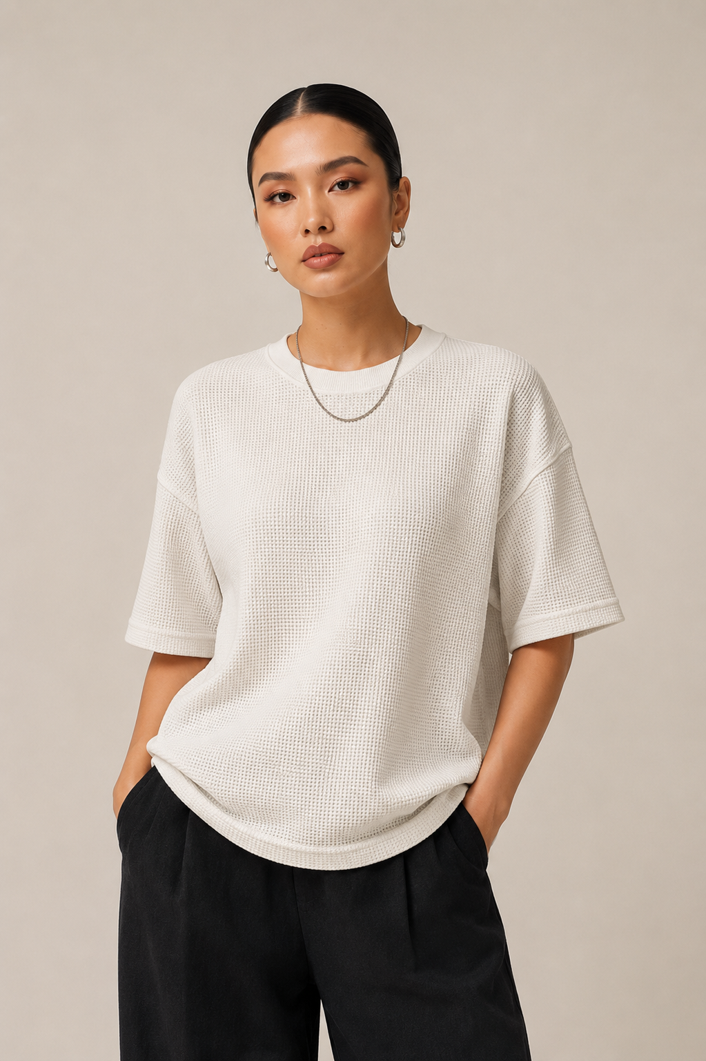 White Waffle Knit Top