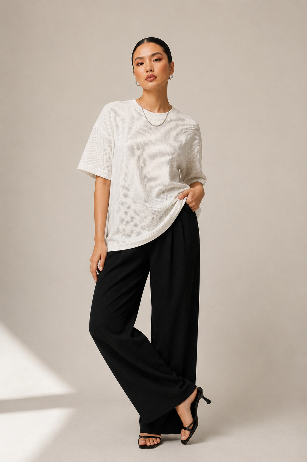 White Waffle Knit Top