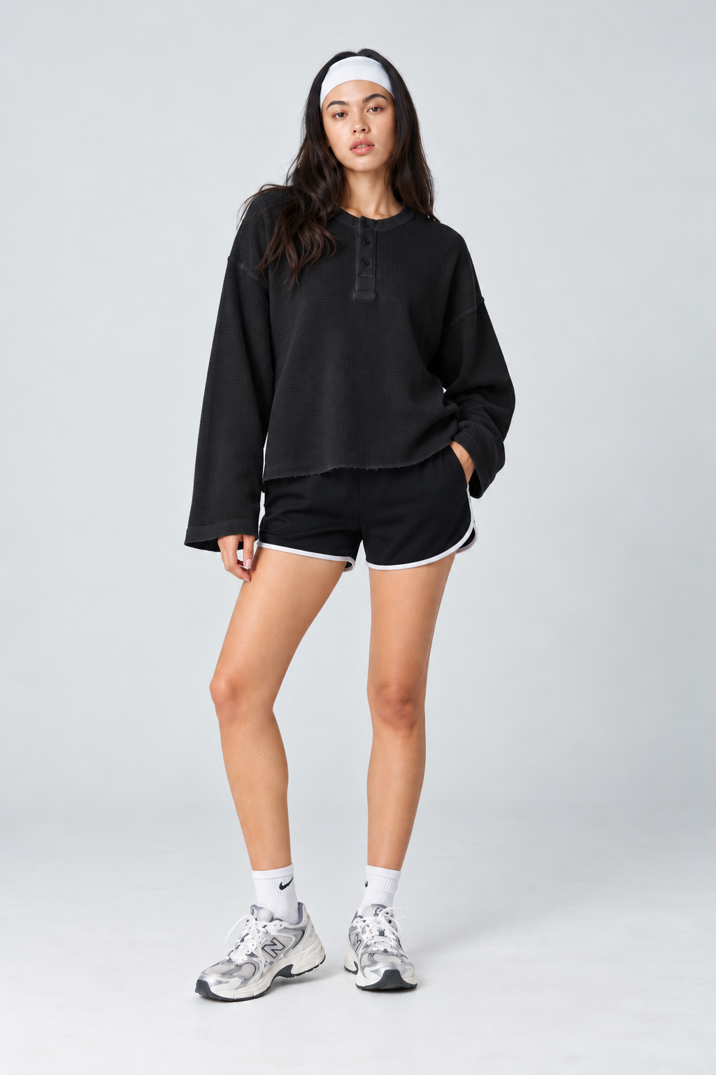 Women Black Henley Top