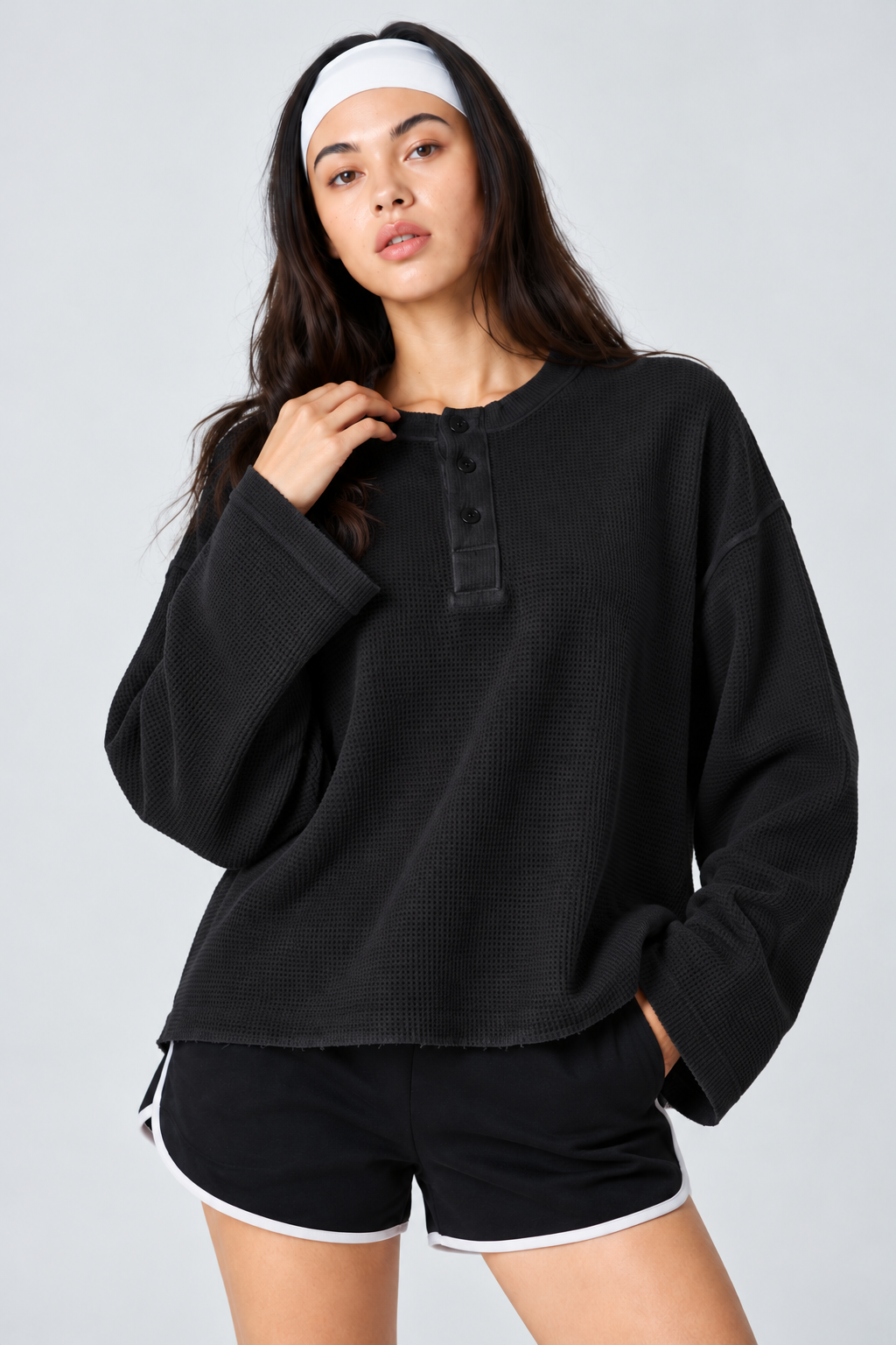 Women Black Henley Top