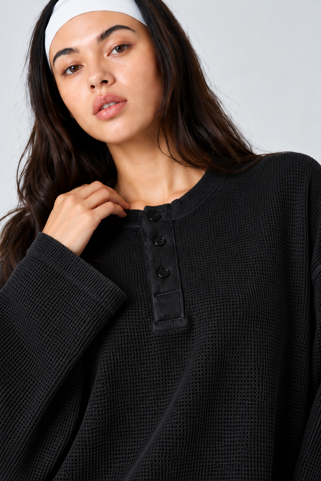 Women Black Henley Top