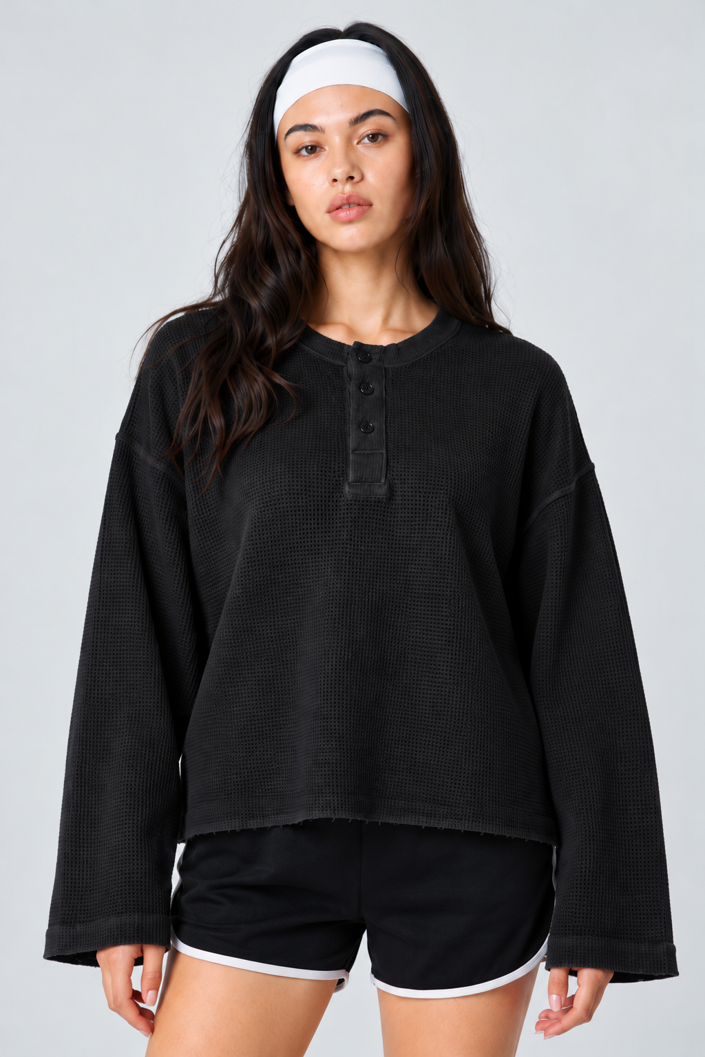 Women Black Henley Top
